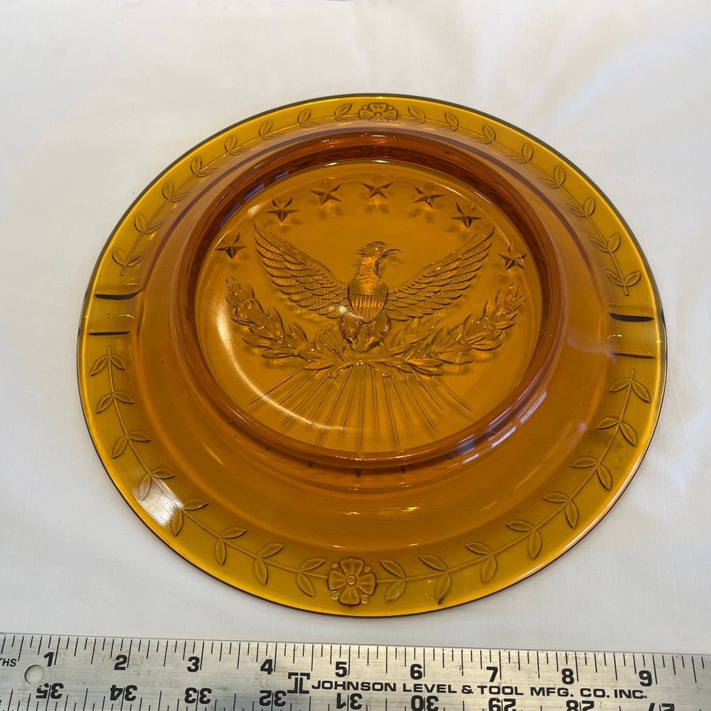 Amber Glass American Eagle Ashtray 8.25 Inch Patriotic Federal Style - Picture 3 of 5